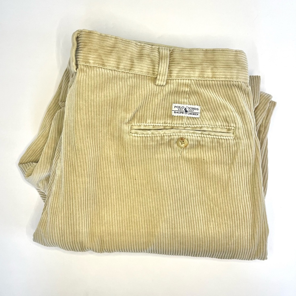 Vintage Polo Ralph Lauren Corduroy Pants Mens Pleated 36x30 Beige Classic Preppy